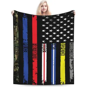 First Responder American Flag Throw Blanket for Couch 40"x30" Bed Sofa Super Soft Cozy Blanket Flannel Blankets & Throws