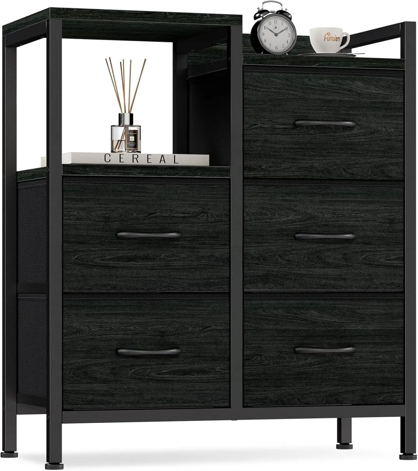 Garvee Commodekast met schuifladen met 5 stoffen laden voor slaapkamer, woonkamer, kinderkamer, hal, 63 x 29 x 75 cm