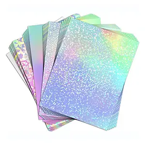 Koala Holographic Laminate Sheets Self-Adhesive Waterproof A4 Overlay for Sticker Print Protection 25 Sheets Non-Printable Grid Backing