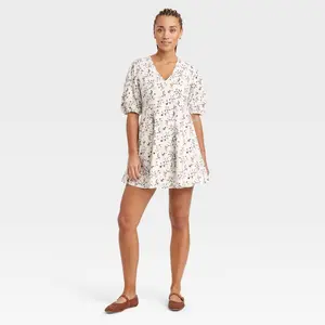 Women's Bell Elbow Sleeve Mini A-Line Dress - Universal Thread White Floral XS