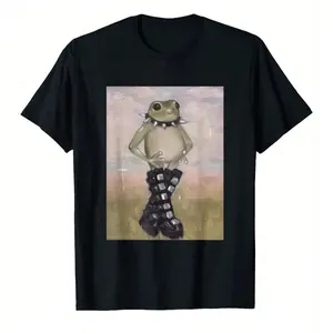 Summer 2026 Streetwear[100% Cotton] Cute Emo Frog Cottagecore Aesthetic 2000S Retro Toad Goth T-Shirt,100% Cotton Casual Crew Neck, Short Sleeve Top, Perfect For Spring & Summer Golf Gift T-Shirt For Men And WomenGraphic Tee Breathable / Soft