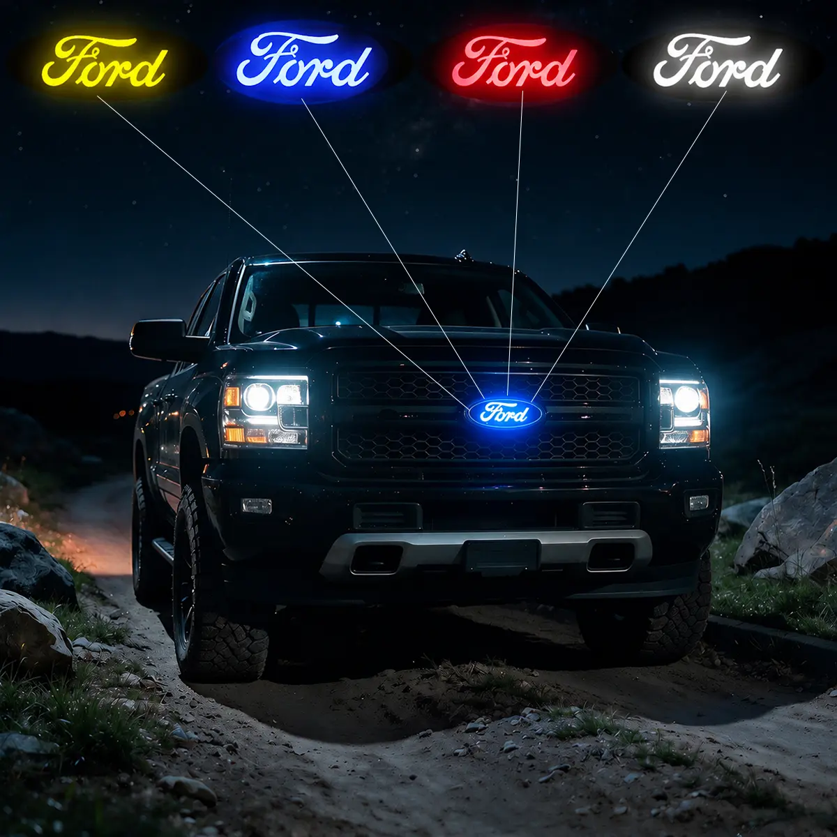 LED Glowing Ford Car Emblem Light, Luminous Front Grille Logo Badge Compatible With Ford Pickup Trucks, Yellow/Blue/Red/White Light Up Ford Sign Replacement