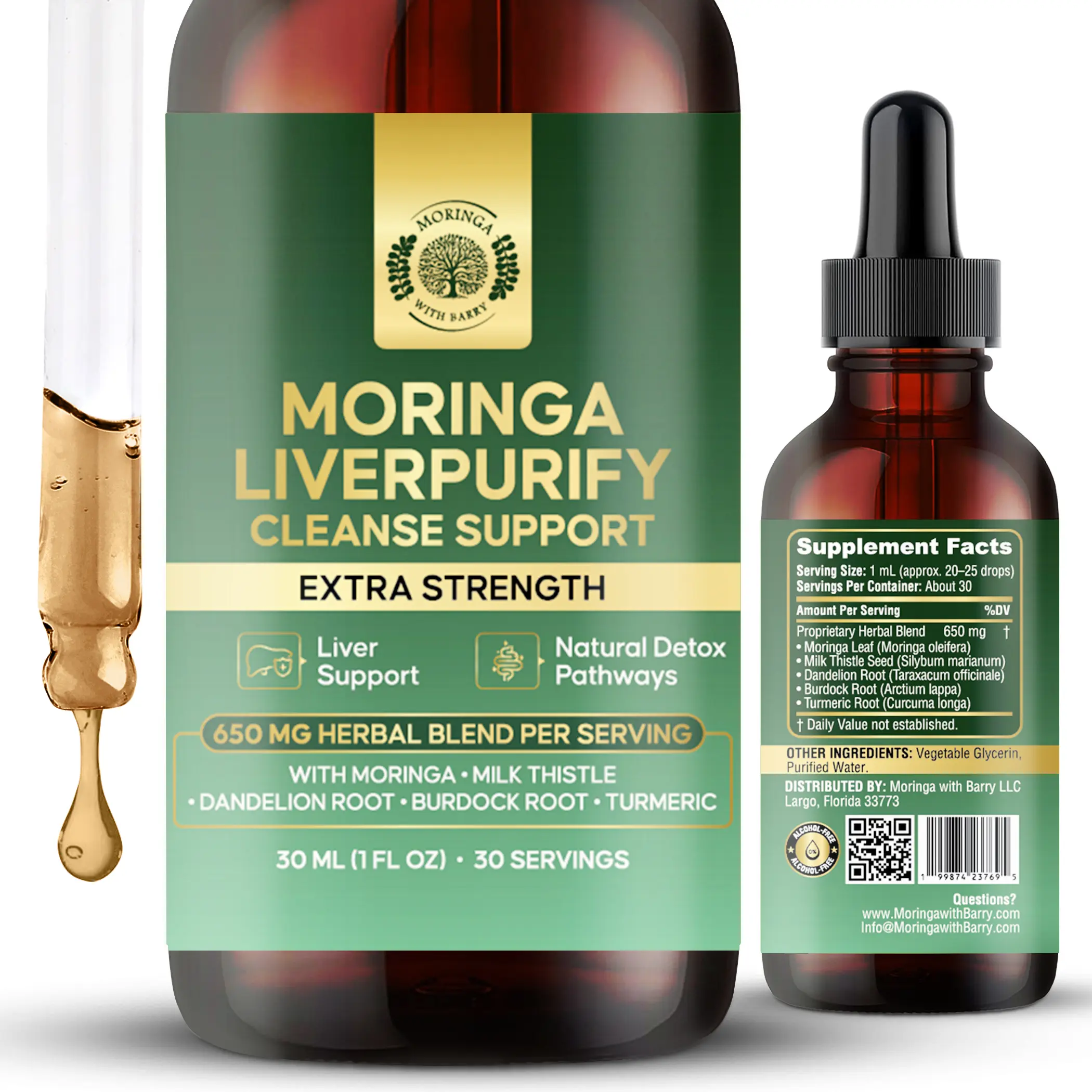 Moringa LiverPurify Cleanse Support Extract – Multi-Herb Botanical Drops with Moringa, Milk Thistle, Dandelion Root, Burdock Root & Turmeric | 650 MG Herbal Blend for Liver Support & Natural Detox