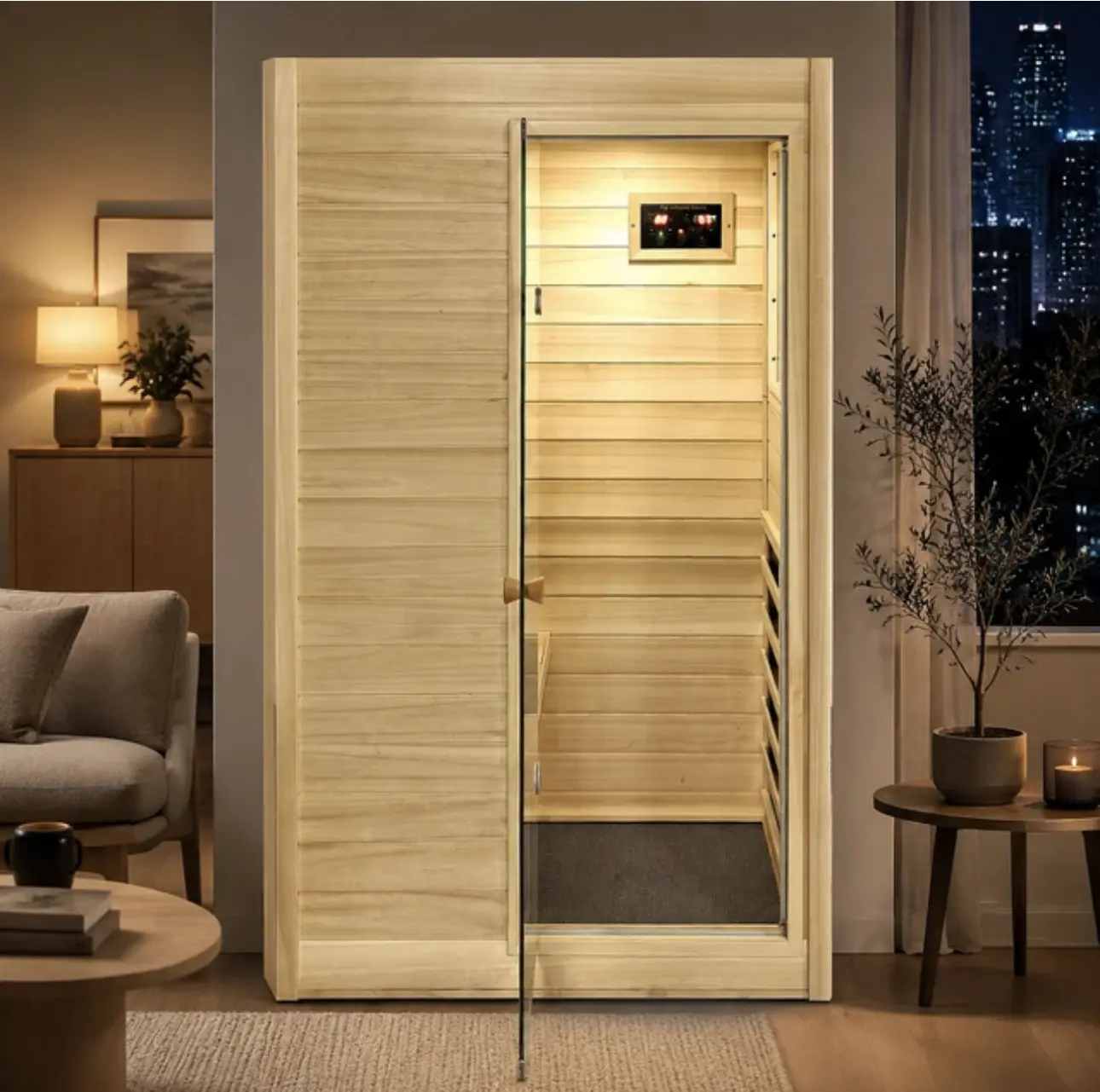 Brand new and original 1Person Home Sauna Far Infrared Sauna Right Door Open Poplar Wood Saunas 905W