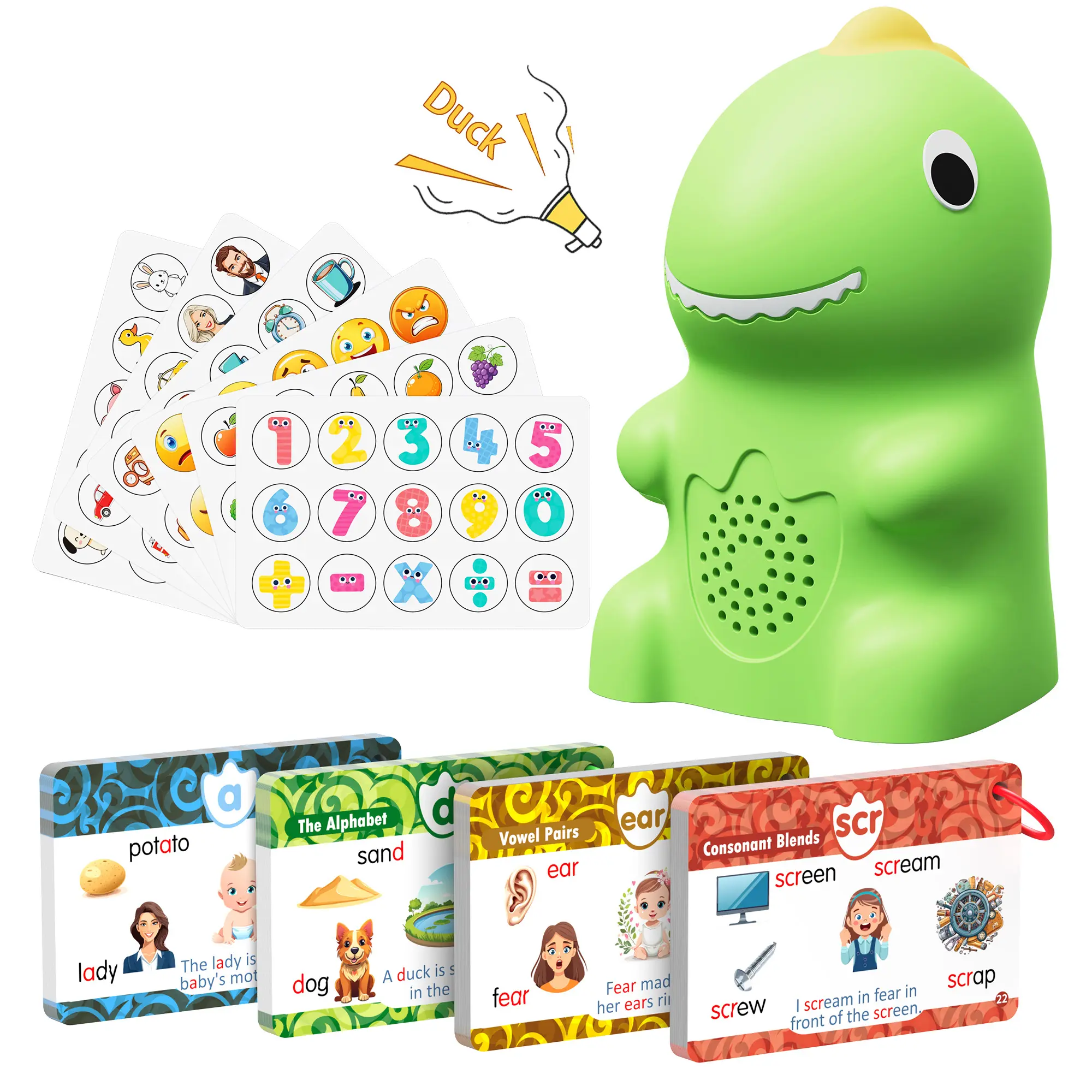 KOKODI Dinosaur Talking Flash Cards with Interactive Stickers, Stick and Tap Vocabulary Learning Toy for Kids, 148 Cards 592 Words Preschool Phonics Educational Set