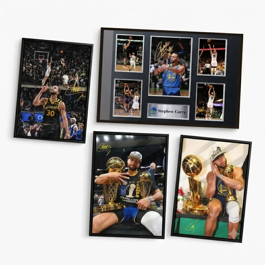 Vintage Steph Curry 30 Game Winner Collage Framed Poster Golden State Warriors Fan Wall Decor