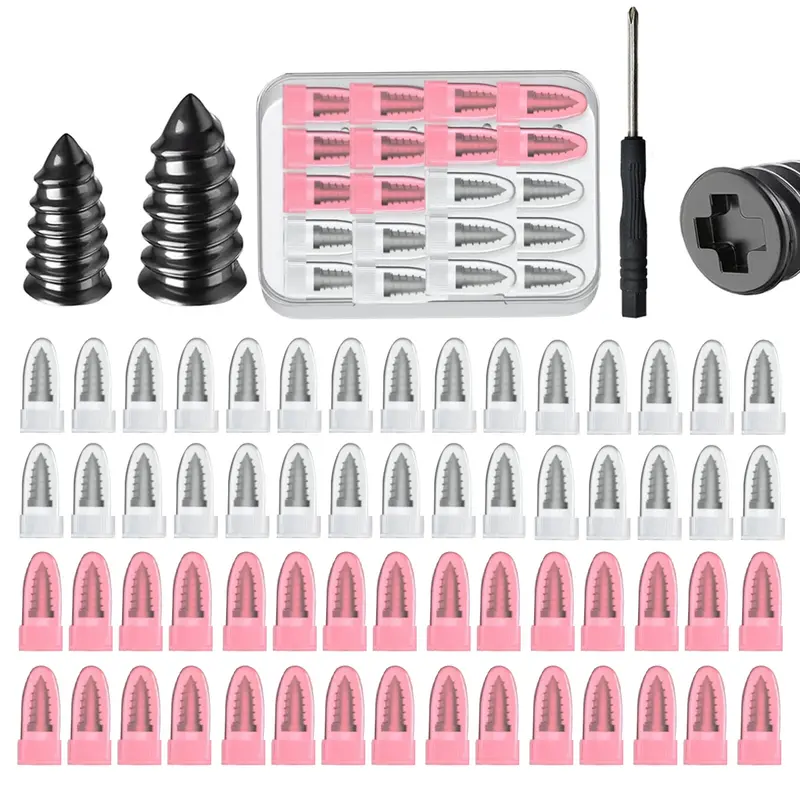 60PCS tire repair rubber nail kit, 2 sizes, tire repair kit - quick self-service tire repair tool, screw in tire repair plug with box and screwdriver, tire plug kit