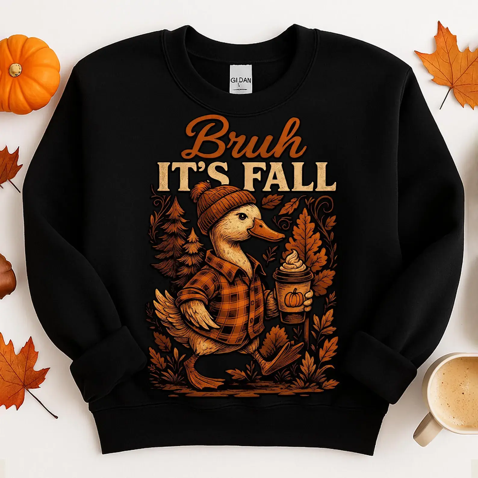 Bruh It’s Fall Duck Sweatshirt | Funny Autumn Crewneck | Cozy Pumpkin Spice Latte Sweater | Cute Fall Vibes Pullover | Thanksgiving Top
