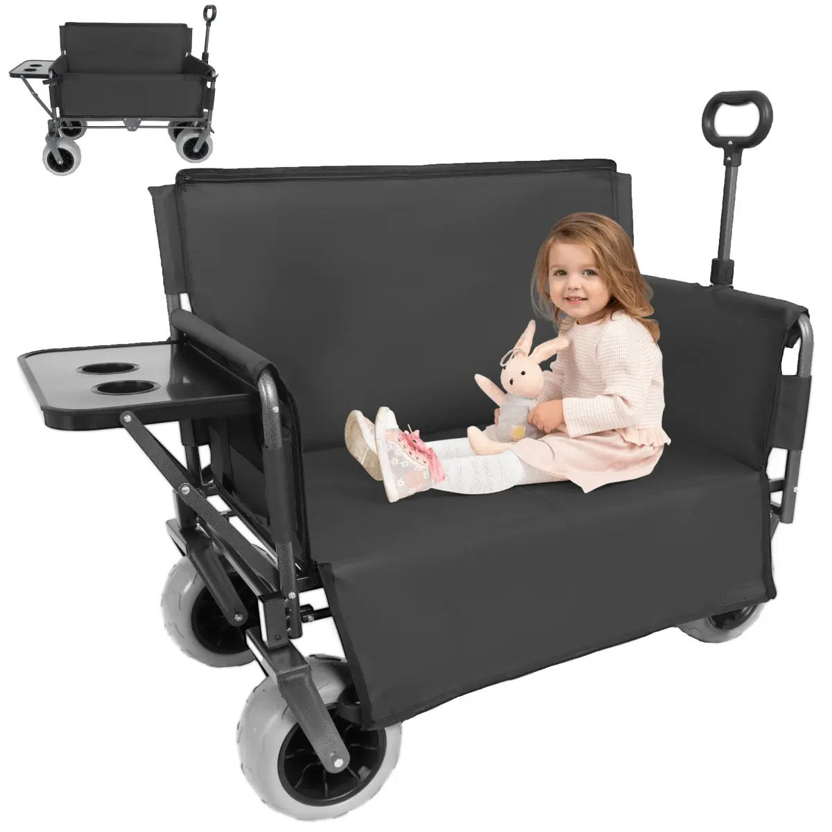 wonderfold wagons 3-in-1 Stroller Wagon for 2 Kids, All-Terrain Foldable Kids Wagon Stroller with Removable Canopy, Mosquito Net, Snack Tray, Cup Holders & Storage Basket，Wagon for Outdoor & Beach, Adjustable Push & Pull Handle, Footwell & L#Summervibes