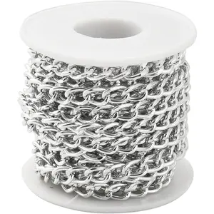 16.4 Feet Aluminum Curb Chains 10x6.5x1.8mm Twisted Links Cross Cable Chains Silver Plated with Spool for Pendant Necklace Jewelry Making, 10x6.5x1.8mm-Silver