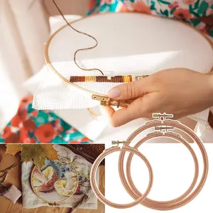 3 Pieces Beech Wood Embroidery Hoops Set by 4 Inch to 6 Inch Circle Hoop Ring Cross Stitch Cotton for DIY Embroidery Floss Starter of Sewing Art Kits Crafts