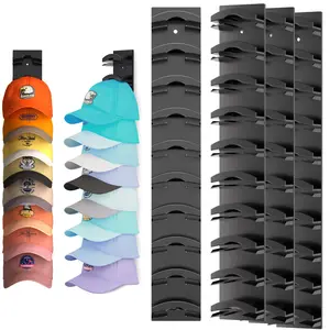 4-Pack Multi-Layer Baseball Cap Organizer, Heavy-Duty Adhesive Wall/Door/Closet Hat Rack - Holds 40 Caps, 2 Mounting Options Storage Display Holder (Black)