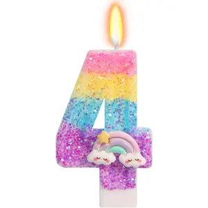 Candles for Cakes, Number 4 Candle Rainbow Cake Topper for 4th Birthday Decorations Girl