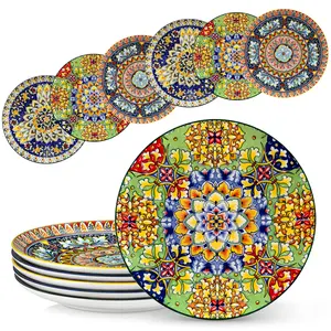 vancasso Dessert/Dinner Plates Set of 6, 8.5/10.5 Inch Ceramic Plates, Microwave, Oven and Dishwasher Safe, Colorful Bohemian Style Dishes for Kitchen