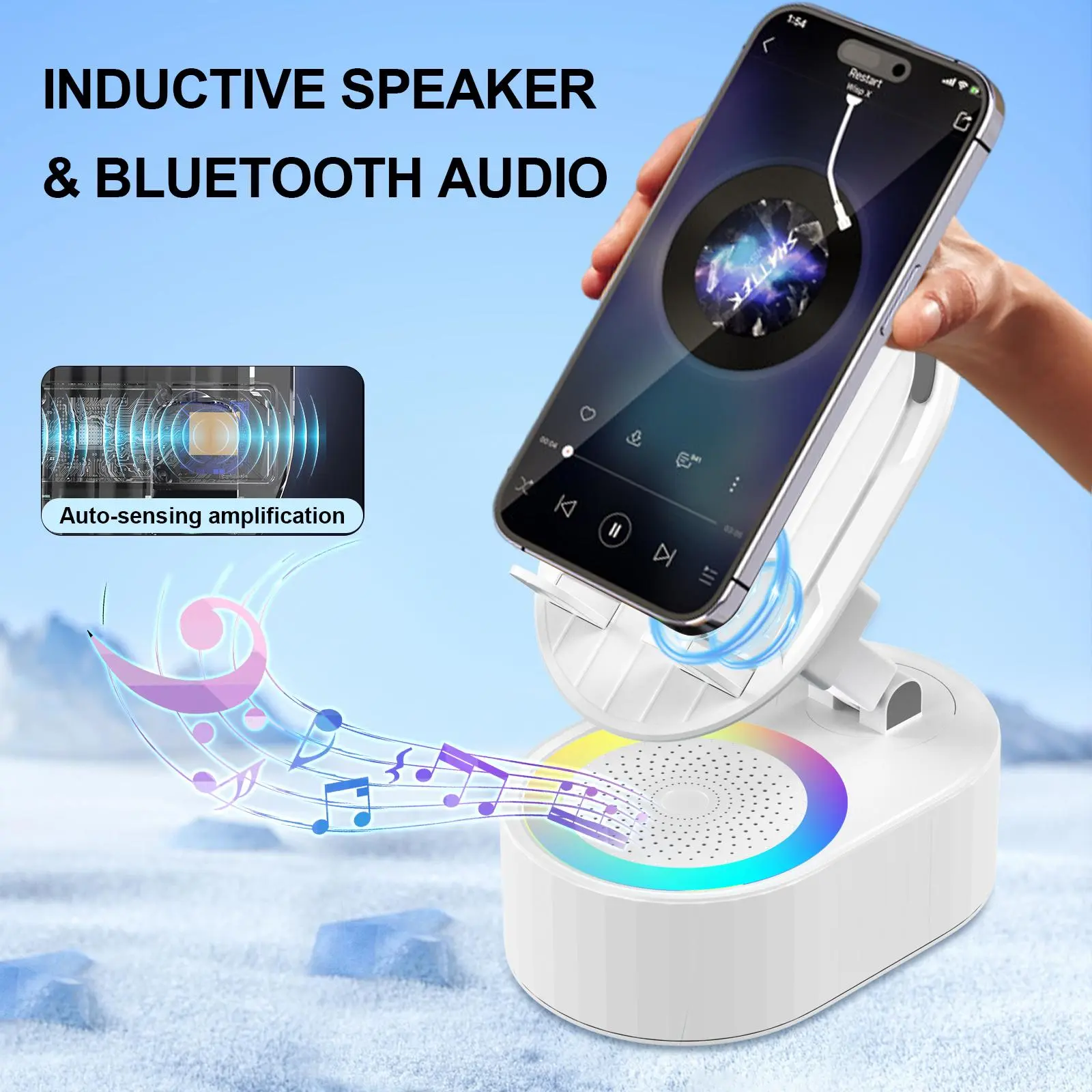 AKLLCCR Wireless Bluetooth Speaker Music Audio Phone Cell Phone Holder Box 5in1 Emergency Rechargeable (5000mAh) With Colorful Ambient Light 300° Foldable for Tablet iPhone Android