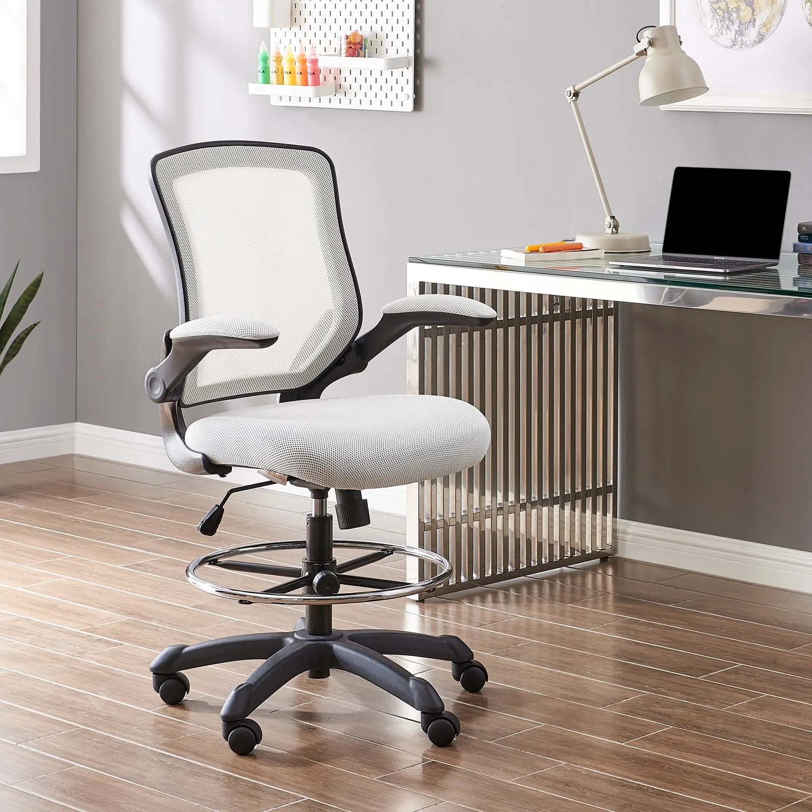 Modway Veer Ergonomic Adjustable Height Mesh Swivel Drafting Chair, Gray Commercial Office Furniture, Adjustable Height Chairs, Mesh Swivel Chair