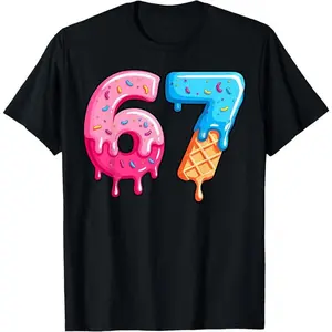 100% Cotton Six Seven Ice Cream Drip Cool Meme 67 Funny Number T-Shirt