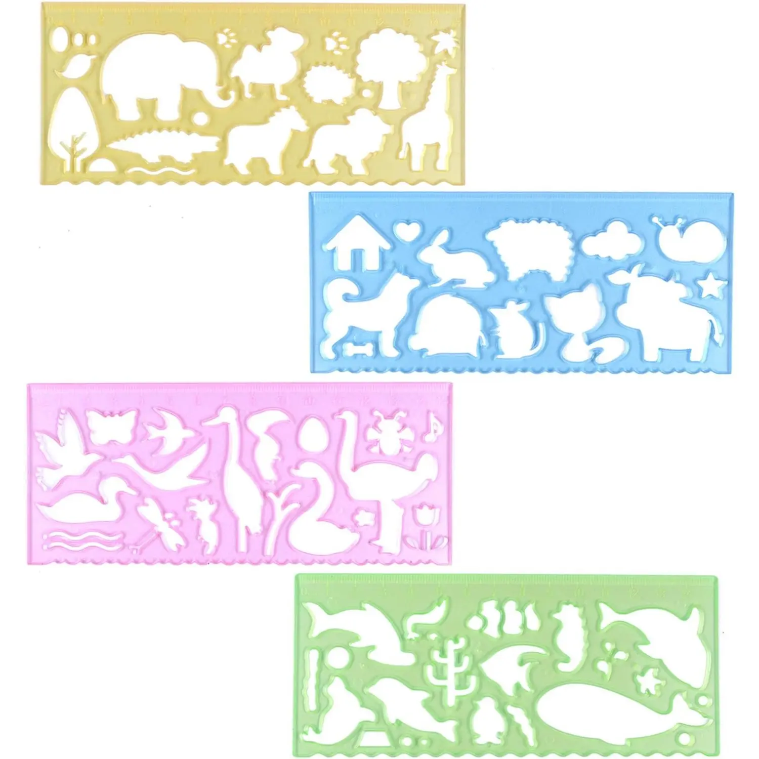 4 Pcs Drawing Stencils Plastic Ruler Animals Painting Templates for Kids Clear 4 Colors