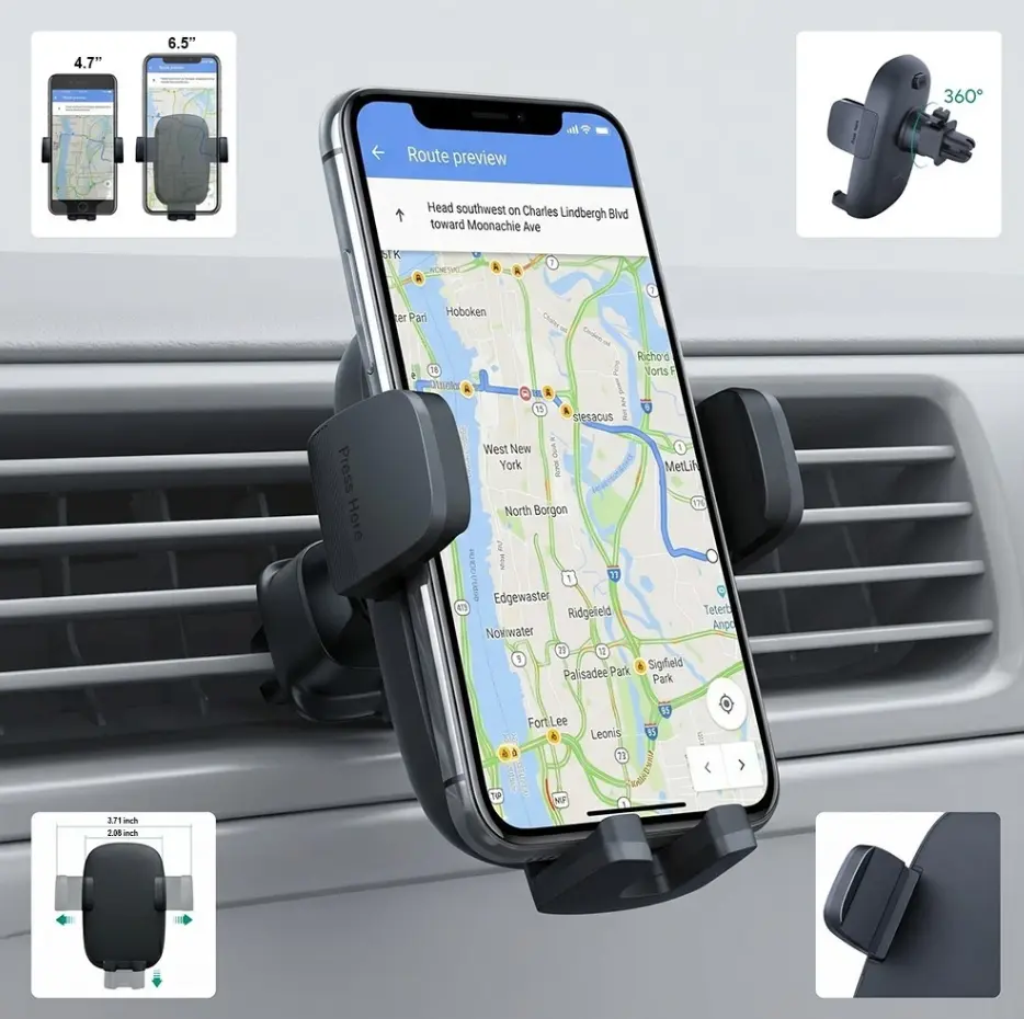 Car Air Vent Cell Phone Holder - 360° Rotating Secure Universal Smartphone Mount, Car Phone Stand, Auto Interior Accessories GPS Cradle, Cell Phone Holder For Car