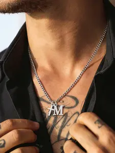 Men's Cross Initial Pendant Necklace, Fashion Silver Color Stainless Steel Chain, Elegant Letter Design, All Seasons Jewelry, Accessory Chain