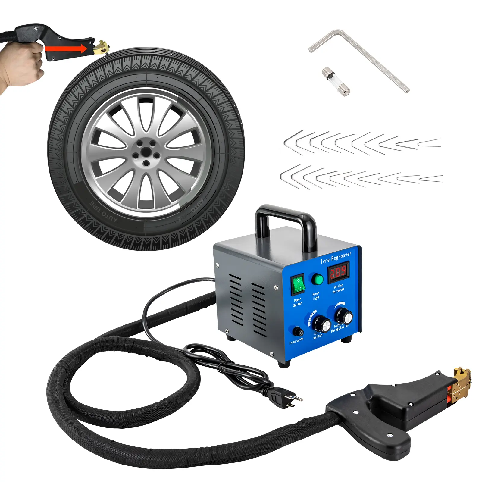 450W Tire Groover Machine - Tire Engraving Tool, 110V Operation, 20 Cutting Blades, Rubber Cutter Kit for Automotive & Motorcycle Repair, Automotive Maintenance Tools, Tire Tools