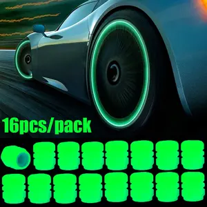 Light Glow Illumination Temporarily - Rubber Tire Valve Caps (Pack of 16)- Fluorescent, Dust-proof, Enhancing Safety & Style for Cars/Bikes