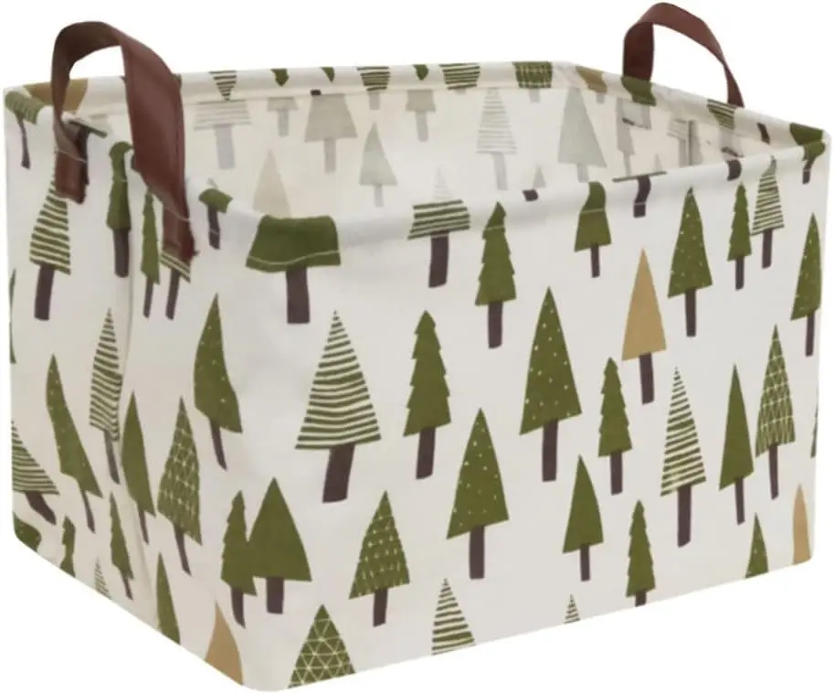 Rectangular Canvas Storage Bins,Waterproof Storage Basket,Collapsible Tree Organizer Bin with Handles for Clothes Storage,Book Bag (Tree)
