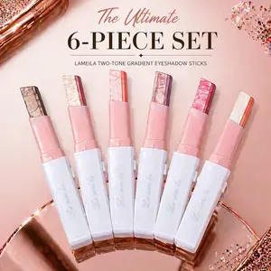6Pcs Two-Tone Ombré Eyeshadow Stick Set Cream Gradient Eye Shadow Pen High Pigment Waterproof Smudge Proof Long Lasting Eye Makeup Shimmer Matte Highlighter Duo Beginner Friendly Quick Application Portable Travel Daily Beauty Gift Set outdoorfun