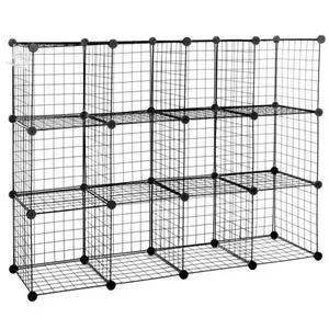 JupiterForce 12 Cube Wire Cube Shelving Rack Organizer Bookshelf Shelving Storage Metal Black