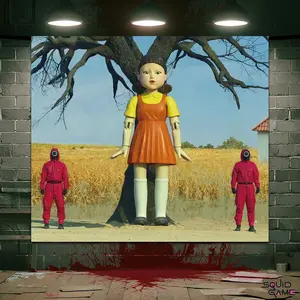 Survival Game Theme Party Backdrop, Halloween Party Decor Background Photo Booth Props, Squid Theme Tapestry Birthday Party Banner Table Cloth