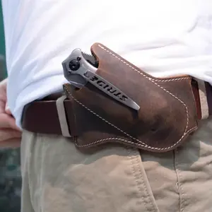 EDC outdoor travel handmade genuine leather tactical knife sheath/storage tool belt/pouch/backpack for men, foldable key gift