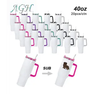 AGH US 40oz sublimation blank handle tumbler with straw and lid 12pcs/20pcs - handle mixed color，white handle，black handle for heat transfer sulimation machine