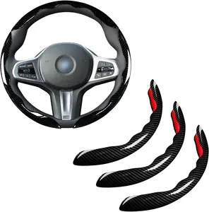 Steering Wheel Cover Set Bright Carbon Fiber Wrap Non-Slip 3 count Steering Wheel Accessories 14.5-15 inch Universal (Black)