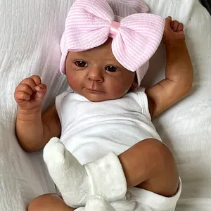 Realistic 18-inch Handmade Reborn Baby Doll, Soft Touch Dolls- 3D-Painted Dark Skin With Veins, Special Hand Painted Details Lifelike Newborn Girl Doll-Ideal Gifts For Holidays Birthday