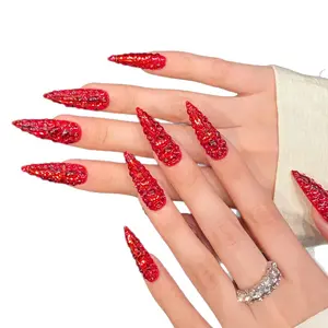 Gothic Fiery Ruby Red Couture Nails Press-On Reusable Eco-Friendly Resin Flexible Non-Damaging Waterproof Nail Wraps Easy 5-Min Application Salon-Quality at Home