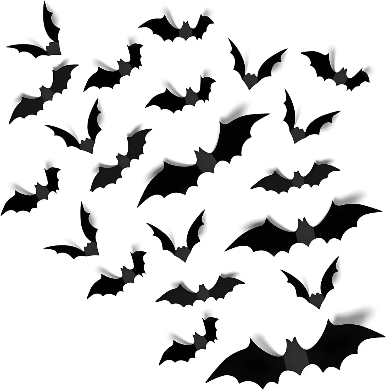 60PCS Halloween Bats Decorations, Wall Decor Halloween Party Indoor Outdoor Party Supplies, Reusable PVC 3D Black Bats Stickers for DIY Home Window Door, 4 Sizes Bat