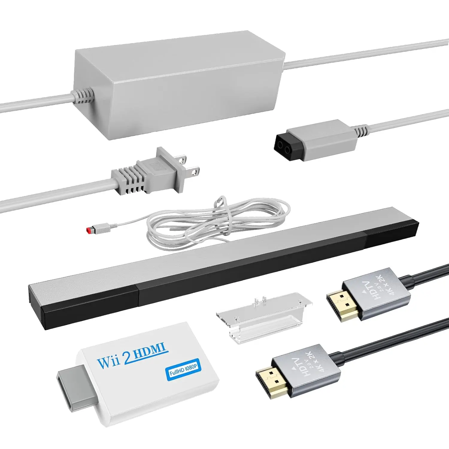 4 in 1 Wii Sensor Bar - Wii HDMI Adapter, HDMI Converter, Wii Power Cord AC Adapter, 4.92FT High Speed HDMI Cable Compatible with Nintendo Wii Accessories
