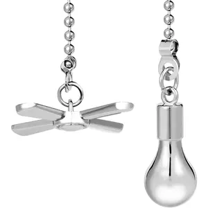 Ceiling Fan Pull Chain Ornaments, 13.6 Inches Fan Pulls Extension Chains Set, Decorative Metal Light Bulb and Fan Cord, Ultra Long 3mm Diameter Beaded Ball Pull Chains for Lamp