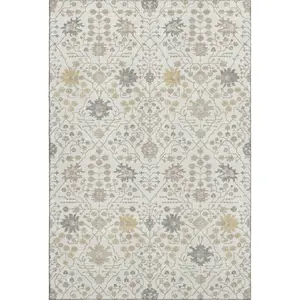 HomeRoots 679215 9x12 ft. Ivory Beige & Gray Oriental Traditional Full-Sized Area Rug, Machine-Made Rectangle, Washable with UV Protection, Full-Sized Area Rugs