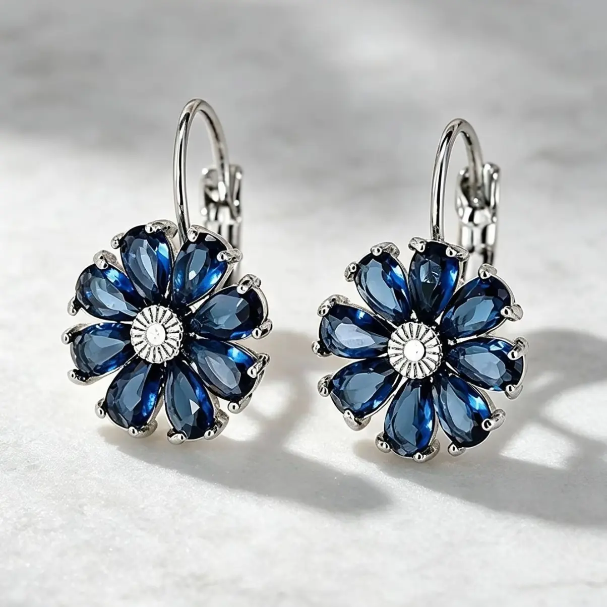Women's Vintage Flower Cubic Zirconia Drop Earrings, Metal-Coated Costume Jewelry, Pink-Gold/Green Silver/Blue Silver Tone Floral CZ Earrings, Daily Party Gift for Her