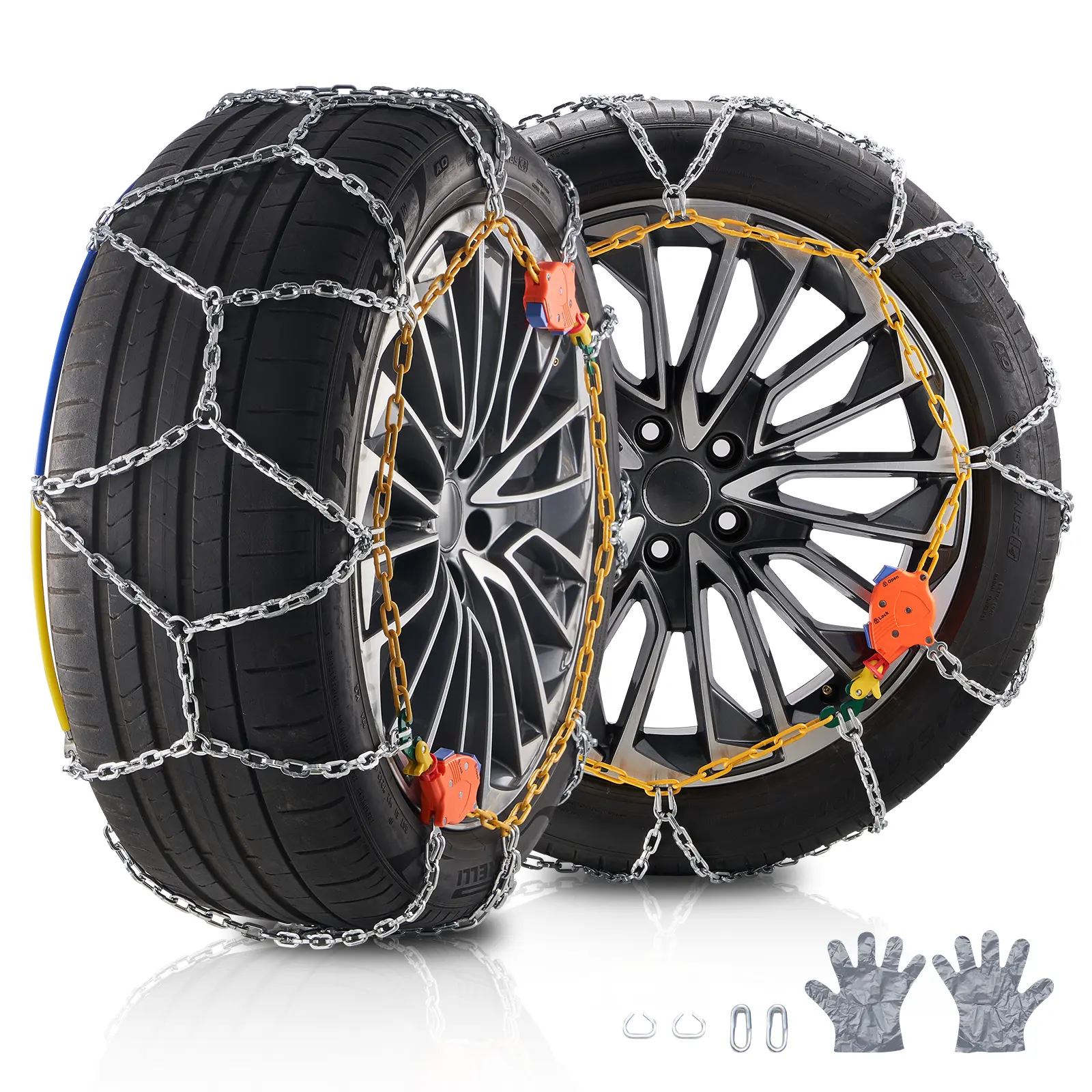 VEVOR Auto Tightening Snow Chains,  Diamond Mesh Traction Wheel Chains for Anti-slip, Alloy Steel Tire Chains for Tires 265/75-15, 265/75-16, LT265/75-16, 255/75-17, LT255/75-17, 275/45-22, 265/70-16