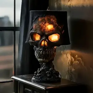 Halloween Lava Skull Lamp – Handmade Volcanic Rock LED Night Light, Spooky Skull Decor for Home, Party & Garden, Creates Mysterious Glowing Atmosphere, Unique Mood Lighting Gift