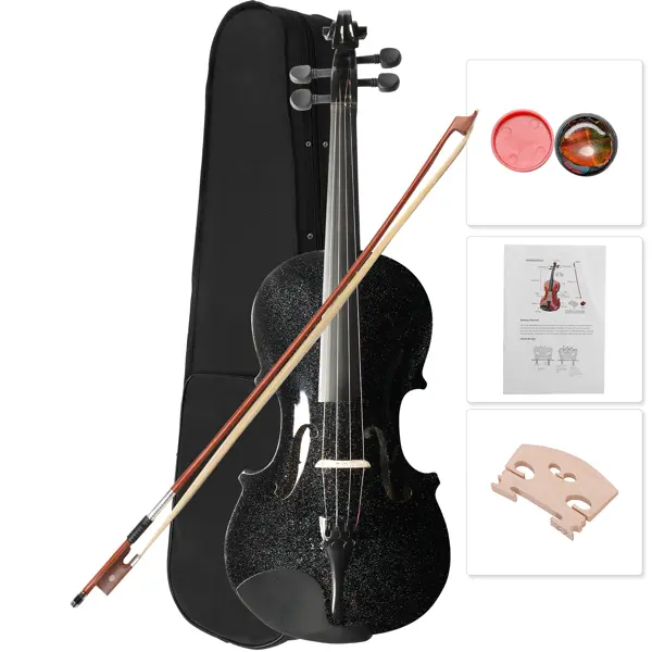 Black-4/4 Full Size Satin Finish Solid Wood Acoustic Violin Starter Kit for Beginner Students, with Case, Bow, Violin Rosin (Christmas Gifts Option), 4/4 Option, Aspiring Musicians