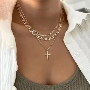 Multilayer Cross Necklace,Women's Multilayer Necklace,Exquisite Plated Necklace Plated Cross Necklace, Cuban Cross Necklace, Collar Fashion Gift shopping spree