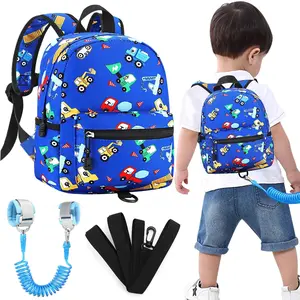 Toddler Backpack with Leash, Cute Kids Backpacks with Anti Lost Wrist Link, Mini Baby Backpack Leash Walking Harness for Outdoor Travel, Small Excavator Backpack Tether Protector for Boys