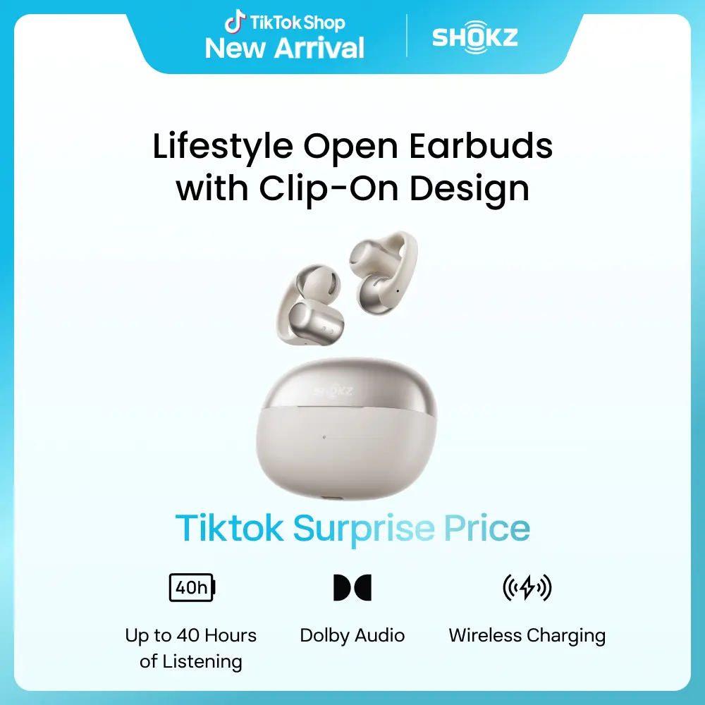 SHOKZ OpenDots ONE - Open-Ear Headphones - Wireless Bluetooth Earbuds with Microphone - Premium Dolby Audio - Water Resistant - Fast Charging - Up to 40 hrs Playtime