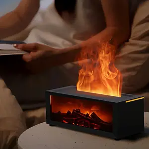 Fire Humidifier & Aroma Diffuser with 7-Color LED Flame Effect Remote Control 300ml Waterless Auto-Off Air Purifier Essential Oil Diffuser Aromatherapy Machine Cool Mist