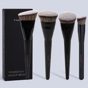 MAANGE 4pcs Makeup Brushes Set Foundation Flat Top Brush Angled Contour Brush Round Blush Brush Triangle Top Concealer Highlighter Brush for Flawless Makeup Beauty Tool Kit Cosmetics