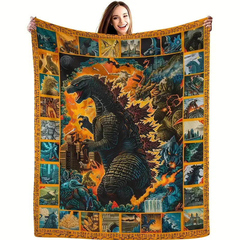 Monster-Themed Flannel Throw Blanket  Soft Cozy decorative giftable fluffy lightweight slogan print reversible fluffy fleece personalized flannel Gift
