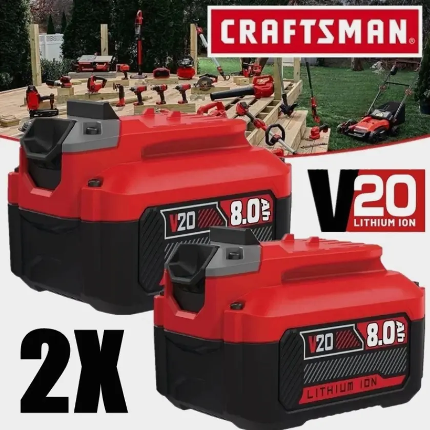 2-Pack High-Capacity Dual Lithium Cordless Tool Replacement Batteries for Craftsman V20 Series CMCB204, CMCB202, CMCB201 - 20V 8000mAh Rechargeable Battery Powered Power Tool Accessories